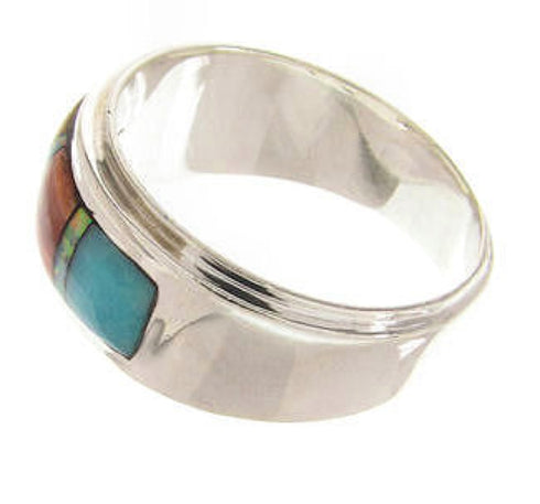 Sterling Silver Multicolor Inlay Southwestern Ring Size 6-3/4 PS58218